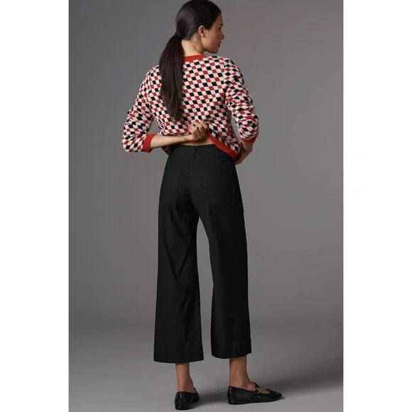 Maeve Pants Womens 34 Black Linen Blend The Colette High Rise Wide Leg Trousers - Picture 13 of 13